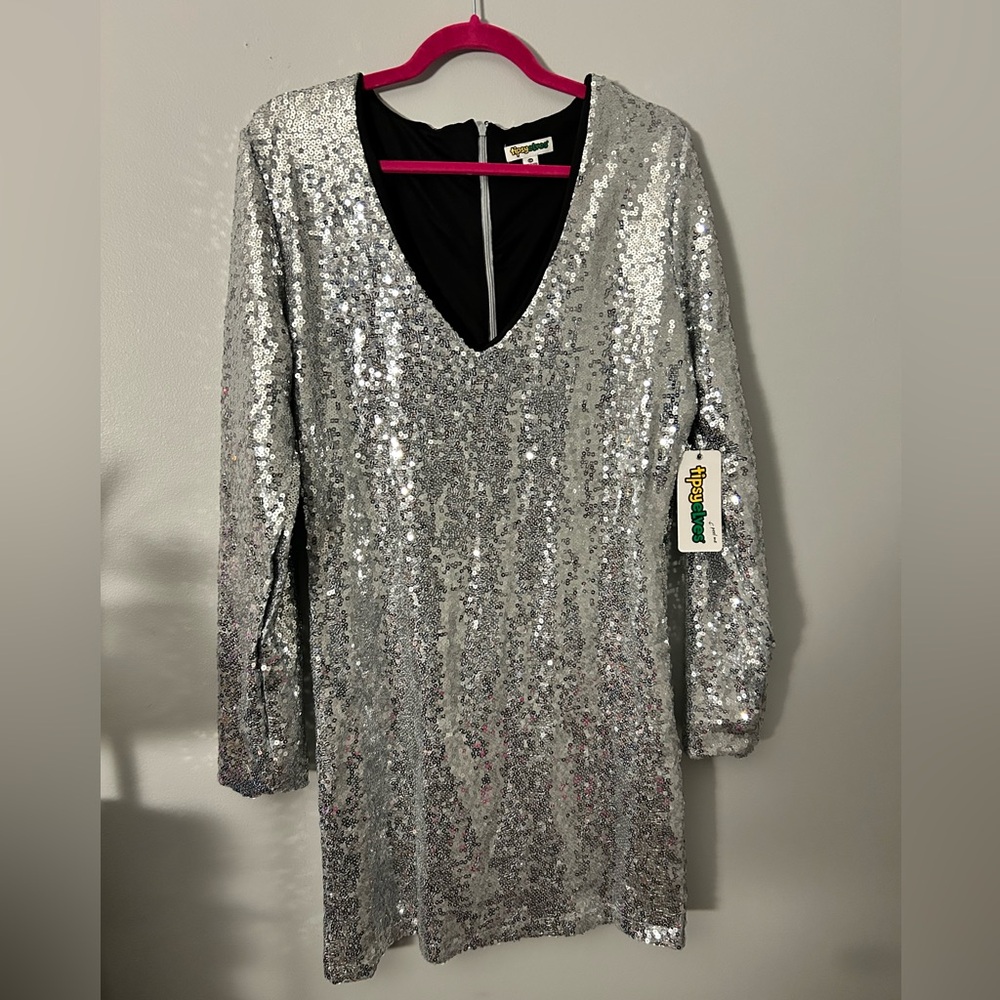 Tipsy Elves | Silver Sequin Long Sleeve Holiday Christmas Dress XXL